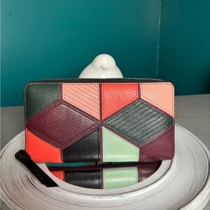 Fossil Red and Pink Geometric Patchwork Leather Wallet